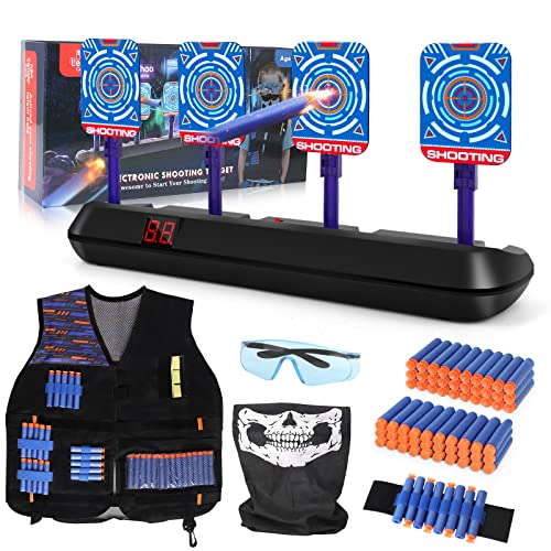 Lehoo Castle Diana Nerf, Objetivo Digital Electrónico para Nerf con Restablecimiento Automático, Incluye 60 Balas, Chaleco Táctico, Juguetes Niños, Regalos Cumpleaños Niños (Negro)