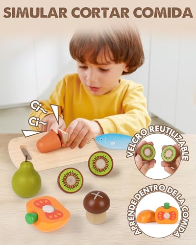 Lehoo Castle Juguetes Frutas y Verduras, Juguetes de Cocina, Juguetes de Comida de Madera, Juego de Roles para Niños 3+, Regalos Navidad para Niños Niñas 4 5 6 7 8