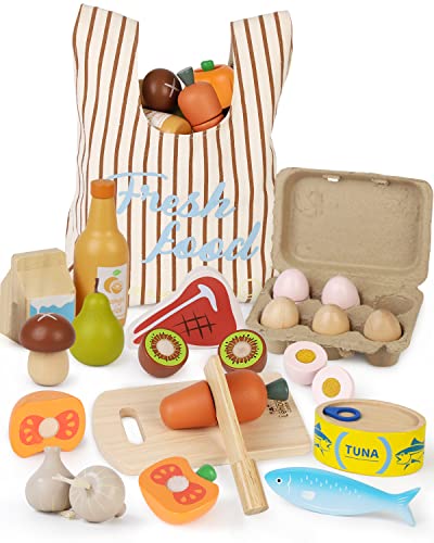 Lehoo Castle Juguetes Frutas y Verduras, Juguetes de Cocina, Juguetes de Comida de Madera, Juego de Roles para Niños 3+, Regalos Navidad para Niños Niñas 4 5 6 7 8