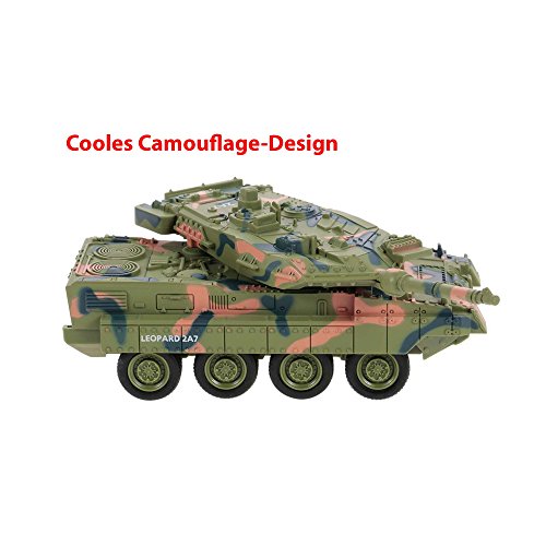 Leopard 2A7 alemán - Mini Tanque teledirigido RC con batería integrada, vehículo de Combate de Tanque teledirigible en Todas Las direcciones, Juego Completo Incl. Mando a Distancia