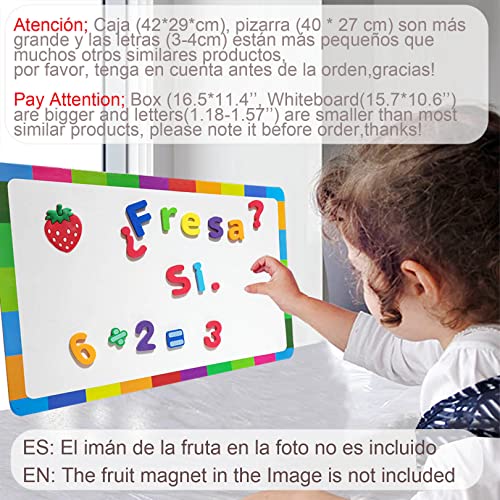 Letras y Números Magnéticos con Pizarra para Niños con Símbolos Españoles Juegos Educativos del Abecedario 9 Colores para la Enseña en Casa y Jardín, Ch(ch), Ll(ll), Ñ(ñ), RR, ü y Áá, Éé, Íí, Óó,Úú