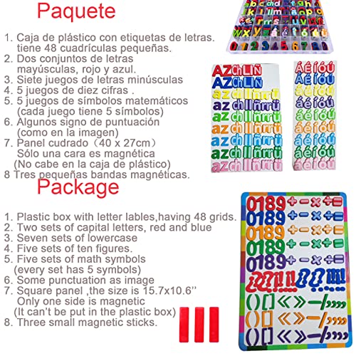 Letras y Números Magnéticos con Pizarra para Niños con Símbolos Españoles Juegos Educativos del Abecedario 9 Colores para la Enseña en Casa y Jardín, Ch(ch), Ll(ll), Ñ(ñ), RR, ü y Áá, Éé, Íí, Óó,Úú