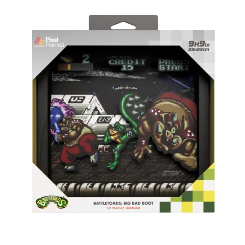 Level Up Labs Pixel Frames: Battletoads Big Bad Boot Caja de sombra 3D Decoración enmarcada para pared, hogar, exhibición de estantes, póster de juego, colección de arte para niños, niñas,