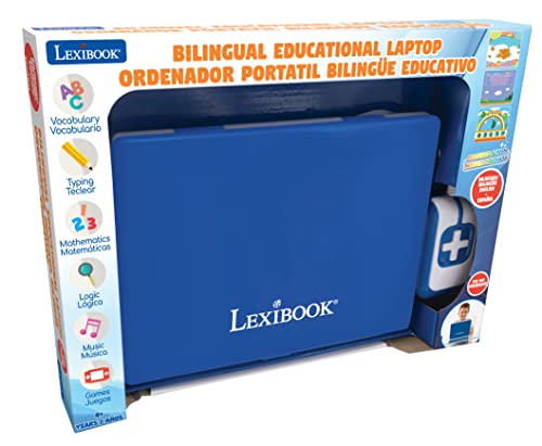 Lexibook- Mouse Ordenador portátil Educativo y bilingüe español/inglés-Juguete para niños con 130 Actividades para Aprender, Juegos y música-Azul, Color, Medium