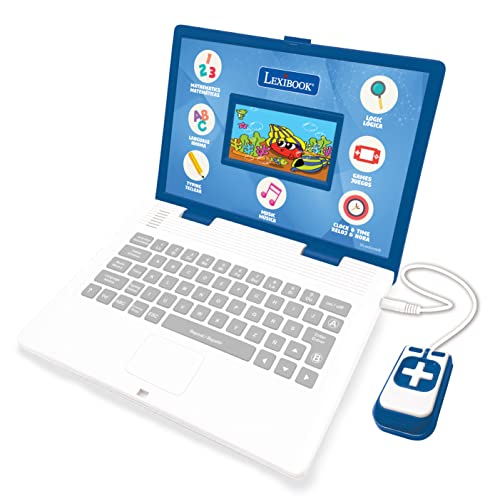Lexibook- Mouse Ordenador portátil Educativo y bilingüe español/inglés-Juguete para niños con 130 Actividades para Aprender, Juegos y música-Azul, Color, Medium