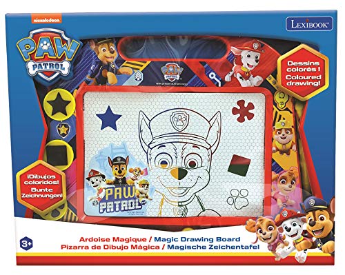 Lexibook Paw Patrol La Patrulla Canina Tablero de dibujo magnético mágico multicolor, juguete creativo artístico muchachos, pluma de la aguja y sellos, Azul/Roja