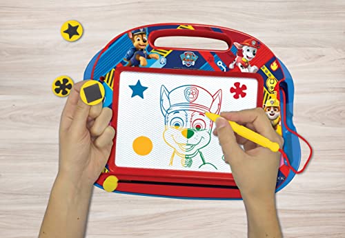 Lexibook Paw Patrol La Patrulla Canina Tablero de dibujo magnético mágico multicolor, juguete creativo artístico muchachos, pluma de la aguja y sellos, Azul/Roja