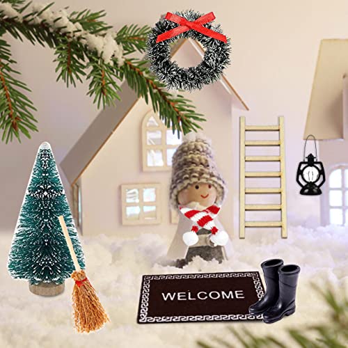 LGZIN Casa de Muñecas Navideña Miniatura, 8 Piezas Juego de Accesorios Jardín en Miniatura Navidad, Accesorios para Puerta de Gnomo, Juego de Casas de Muñecas de Navidad