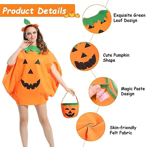 LGZIN Disfraz Halloween, Disfraz de Calabaza Unisex con sombrero y bolsa de calabaza, Calabaza Traje, Traje de Disfraz de Calabaza Naranja, Cosplay Ropa de Fiesta, Adecuada Para Adultos