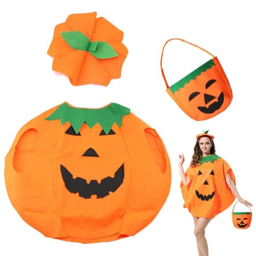 LGZIN Disfraz Halloween, Disfraz de Calabaza Unisex con sombrero y bolsa de calabaza, Calabaza Traje, Traje de Disfraz de Calabaza Naranja, Cosplay Ropa de Fiesta, Adecuada Para Adultos