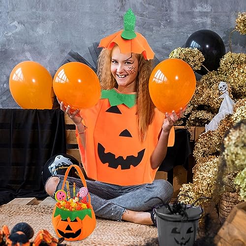 LGZIN Disfraz Halloween, Disfraz de Calabaza Unisex con sombrero y bolsa de calabaza, Calabaza Traje, Traje de Disfraz de Calabaza Naranja, Cosplay Ropa de Fiesta, Adecuada Para Adultos