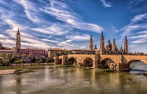 LHJOYSP Juego de Piezas Puzzle 1000 Piezas City Bridge Tower Zaragoza, España 75x50cm