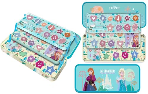 Lip Smacker Frozen Artisan Picnic Travel Beauty Tin, Set de Maquillaje de 3 Niveles Inspirado en Frozen, Brillo de Labio, Cremas, Aplicadores de Maquillaje y Accesorios para el Cabello