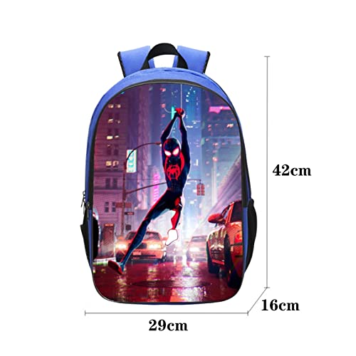 LIPUDAPP Juegos De Mochilas Escolares para Niñas Spiderman Mochila Escolar con Bolsa De Almuerzo Y Estuche para Lápices Mochila De Superhéroes para Niñas Adolescentes,Blue-42x16x29cm