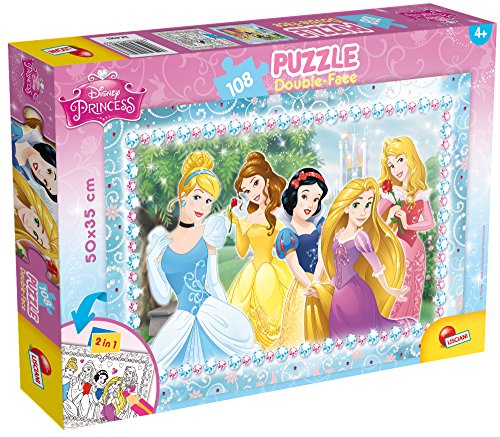 Liscianigiochi Puzzle para niños de 108 piezas 2 en 1, Doble Cara con reverso para colorear - Disney Princesas 47963