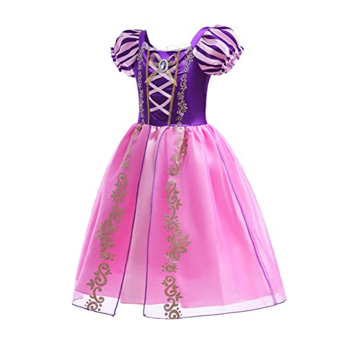 Lito Angels Disfraz de Princesa Rapunzel Vestido con Peluca Trenza para Niña, Talla 7 años, Morada