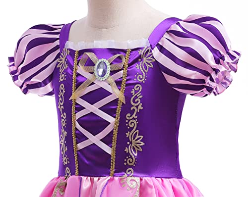 Lito Angels Disfraz de Princesa Rapunzel Vestido con Peluca Trenza para Niña, Talla 7 años, Morada