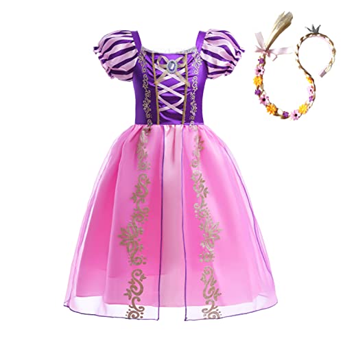 Lito Angels Disfraz de Princesa Rapunzel Vestido con Peluca Trenza para Niña, Talla 7 años, Morada