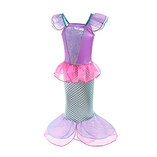 Lito Angels Disfraz Sirenita Vestido Sirena Princesa Ariel con Peluca de Pelo para Niñas, Talla 8-9 años, Rosa Fuerte