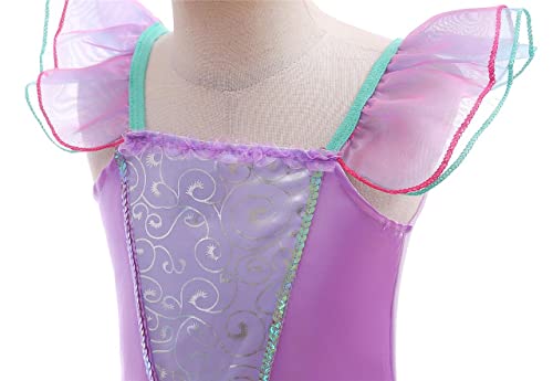 Lito Angels Disfraz Sirenita Vestido Sirena Princesa Ariel con Peluca de Pelo para Niñas, Talla 8-9 años, Rosa Fuerte