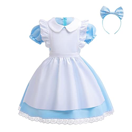 Lito Angels Disfraz Vestido de Alicia en el País de las Maravillas con Delantal Blanco y Aro de Pelo para Niñas Talla 12-14 años, Azul (Número de etiqueta 160)