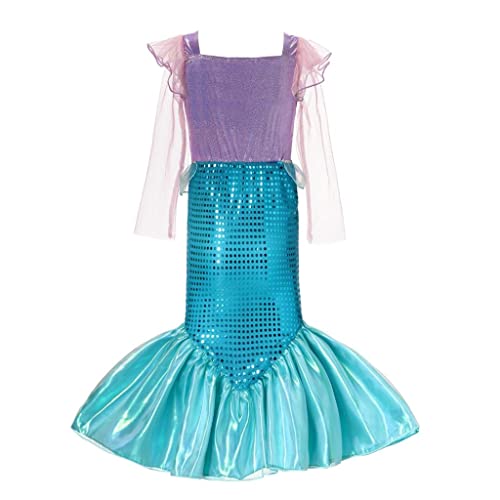 Lito Angels Disfraz Vestido Sirenita Princesa Ariel Sirena con Peluca de Pelo para Niñas Talla 8-9 años, Azul Morado