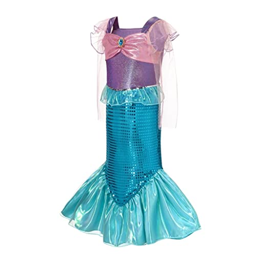 Lito Angels Disfraz Vestido Sirenita Princesa Ariel Sirena con Peluca de Pelo para Niñas Talla 8-9 años, Azul Morado