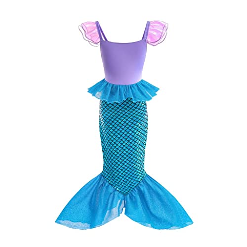 Lito Angels Disfraz Vestido Sirenita Princesa Ariel Sirena con Peluca de Pelo para Niñas Talla 8-9 años, Azul Morado (Número de etiqueta 150)