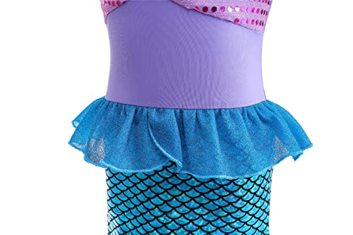 Lito Angels Disfraz Vestido Sirenita Princesa Ariel Sirena con Peluca de Pelo para Niñas Talla 8-9 años, Azul Morado (Número de etiqueta 150)