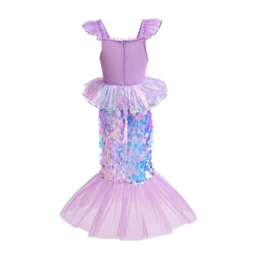 Lito Angels Disfraz Vestido Sirenita Princesa Ariel Sirena con Peluca de Pelo para Niñas Talla 8-9 años, Morado (Número de etiqueta 140)