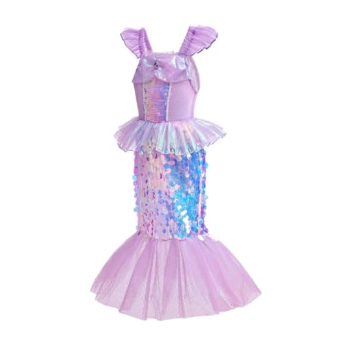 Lito Angels Disfraz Vestido Sirenita Princesa Ariel Sirena con Peluca de Pelo para Niñas Talla 8-9 años, Morado (Número de etiqueta 140)