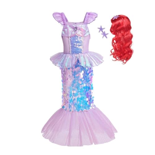 Lito Angels Disfraz Vestido Sirenita Princesa Ariel Sirena con Peluca de Pelo para Niñas Talla 8-9 años, Morado (Número de etiqueta 140)