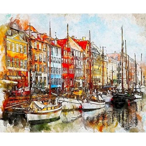 LIUJUNH Barco Paisaje Pintura al óleo por números Adultos Kits de bricolaje Pintado a mano sobre lienzo Imagen para colorear por número FRF04 60x75cm