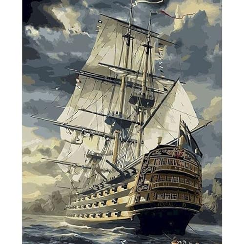 LIUJUNH Barco Paisaje Pintura al óleo por números Adultos Kits de bricolaje Pintado a mano sobre lienzo Imagen para colorear por número FRF04 60x75cm