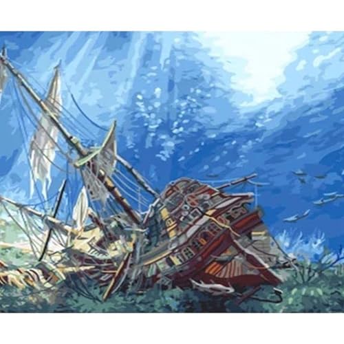 LIUJUNH Barco Paisaje Pintura al óleo por números Adultos Kits de bricolaje Pintado a mano sobre lienzo Imagen para colorear por número FRF04 60x75cm