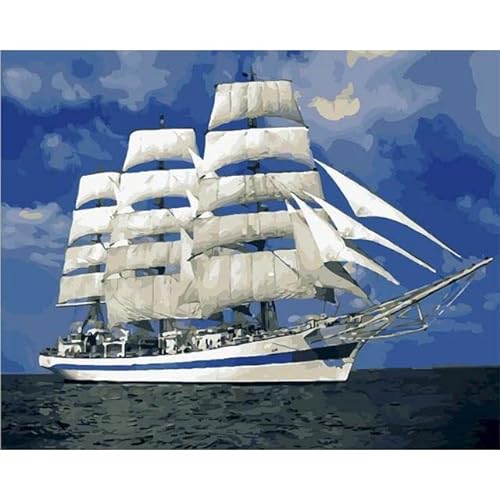 LIUJUNH Pintura al óleo por números Paisaje Barco de vela Diy Dibujo para colorear sobre lienzo Cuadros Pintura por números Kit para adultos para la decoración del hogar WEW08 60x75cm