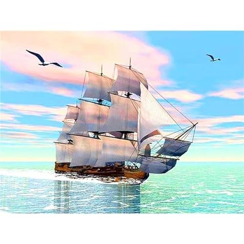 LIUJUNH Pintura al óleo por números Paisaje Barco de vela Diy Dibujo para colorear sobre lienzo Cuadros Pintura por números Kit para adultos para la decoración del hogar WEW08 60x75cm