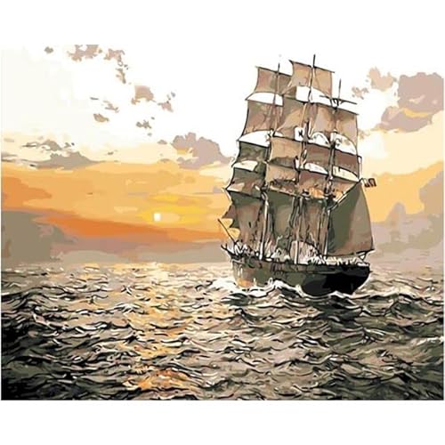 LIUJUNH Pintura al óleo por números Paisaje Barco de vela Diy Dibujo para colorear sobre lienzo Cuadros Pintura por números Kit para adultos para la decoración del hogar WEW08 60x75cm