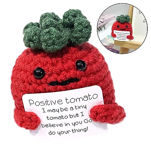 LIUTIAOP Positive Tomate Pocket Hug Muñecas de Lana de Punto con Tarjetas de Energía Positivas Tomate Inspirador Regalo de Aliento Divertido Tomate Positivo