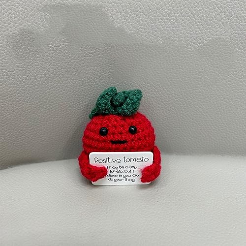 LIUTIAOP Positive Tomate Pocket Hug Muñecas de Lana de Punto con Tarjetas de Energía Positivas Tomate Inspirador Regalo de Aliento Divertido Tomate Positivo