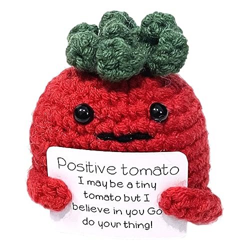 LIUTIAOP Positive Tomate Pocket Hug Muñecas de Lana de Punto con Tarjetas de Energía Positivas Tomate Inspirador Regalo de Aliento Divertido Tomate Positivo