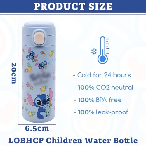 LOBHCP Botella Agua Acero Inoxidable Para Niños,Taza Isotérmica Azul, Botella Termica Ultraligero 420ml, para Deporte, Viaje, Escuela, Exterior, Oficina, Hogar