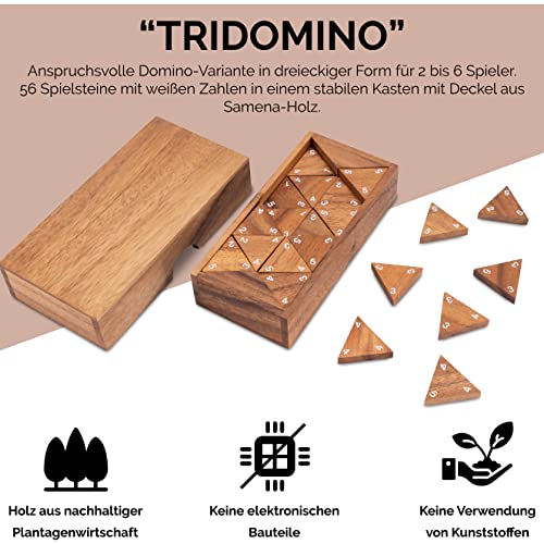 LOGOPLAY Tridomino - Triomino - triángulo dominó - Juego de colocación - Juego de Mesa de Madera con números Blancos Blanco