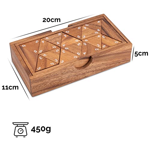 LOGOPLAY Tridomino - Triomino - triángulo dominó - Juego de colocación - Juego de Mesa de Madera con números Blancos Blanco