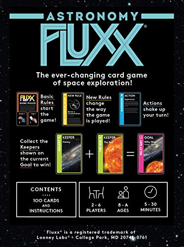 Looney Labs, Astronomy Fluxx, Board Game, Ages 8+, 2-6 Players, 5-30 Minutes Playing Time