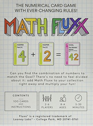 Looney Labs , Math Fluxx, Board Game, Ages 8+, 2-6 Players, 5-30 Minutes Playing Time