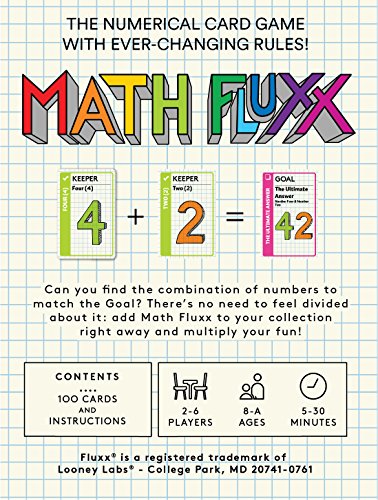 Looney Labs , Math Fluxx, Board Game, Ages 8+, 2-6 Players, 5-30 Minutes Playing Time