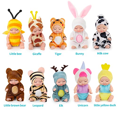 Lotvic Muñecas Reborn, 10PCS Bebe Reborn Realista, Mini Bebés de Silicona, 4 Pulgada Juego de Muñecas, Realista Muñecas Reborn Bebé, Muñeca Bebe Juguete,Mini Muñecas para Accesorios de Casa de Muñecas