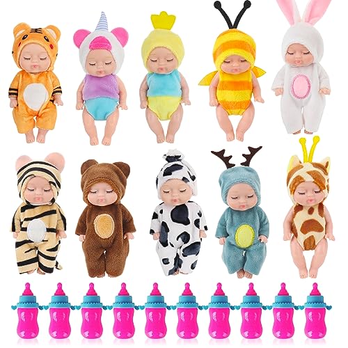 Lotvic Muñecas Reborn, 10PCS Bebe Reborn Realista, Mini Bebés de Silicona, 4 Pulgada Juego de Muñecas, Realista Muñecas Reborn Bebé, Muñeca Bebe Juguete,Mini Muñecas para Accesorios de Casa de Muñecas