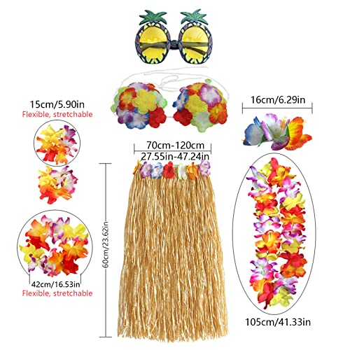 Louenth Hula Dancer Disfraz,Hula Juego de Falda de Hierba, Incluye Pulsera Diadema Collar de Flores Hierba Clip de Pelo Hibisco,Hula Juego de Falda de Hierba